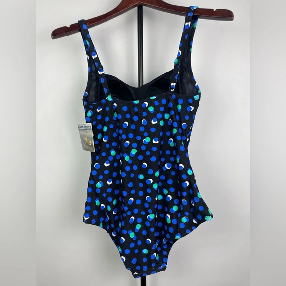Seekers Australia Black Shaping Blue Green Polka Dot One Piece Bathing Suit - Picture 3 of 8